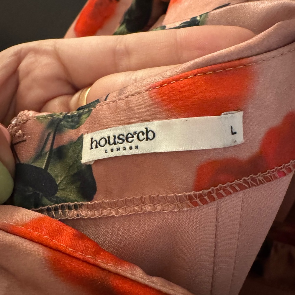 House of CB Toira Size L Pink Satin Dress with Red Floral Print - Picture 5 of 7